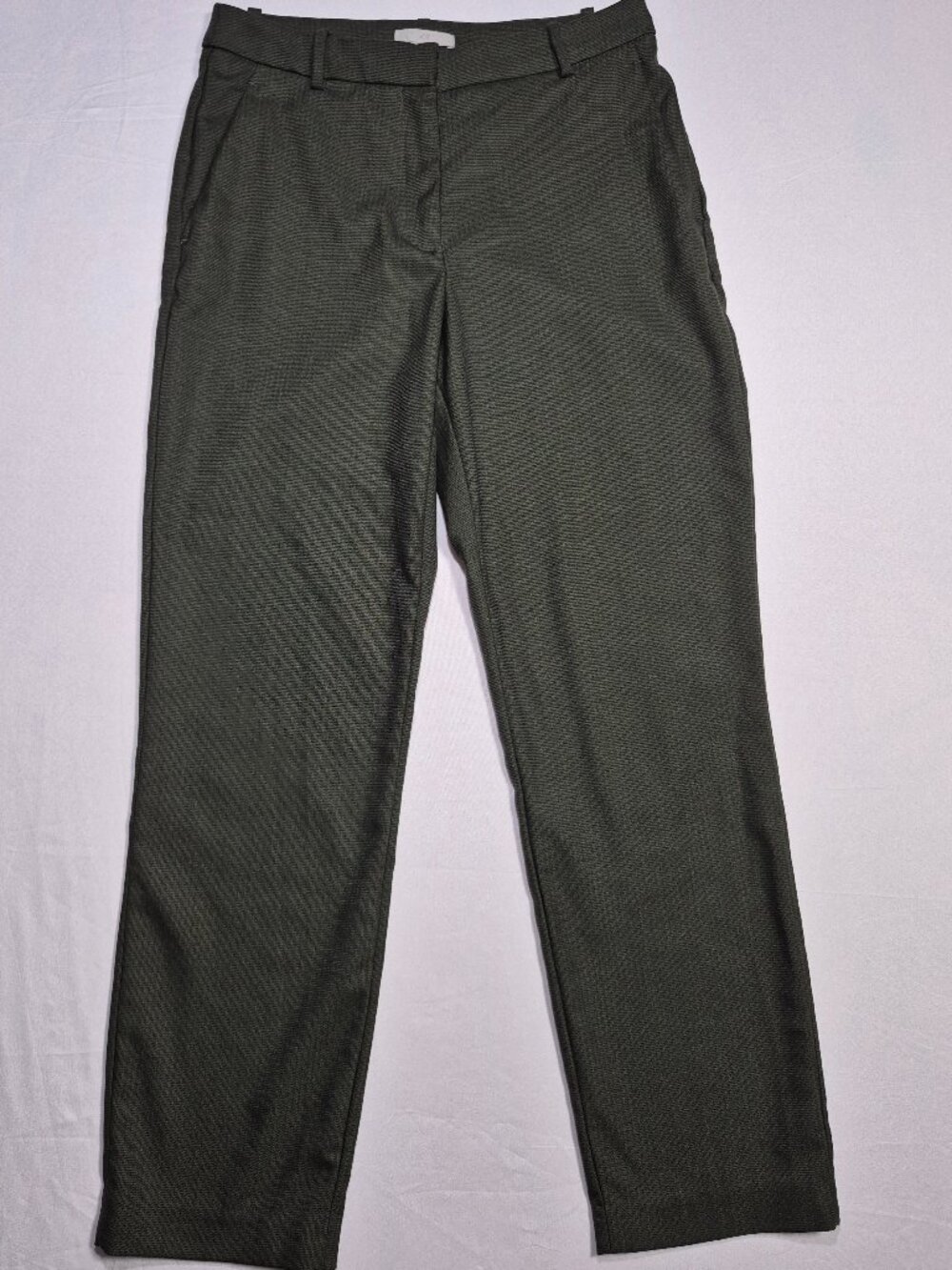 H&M Women's Dress Pants Size 4 Olive Green Herringbone Straight Leg Trousers